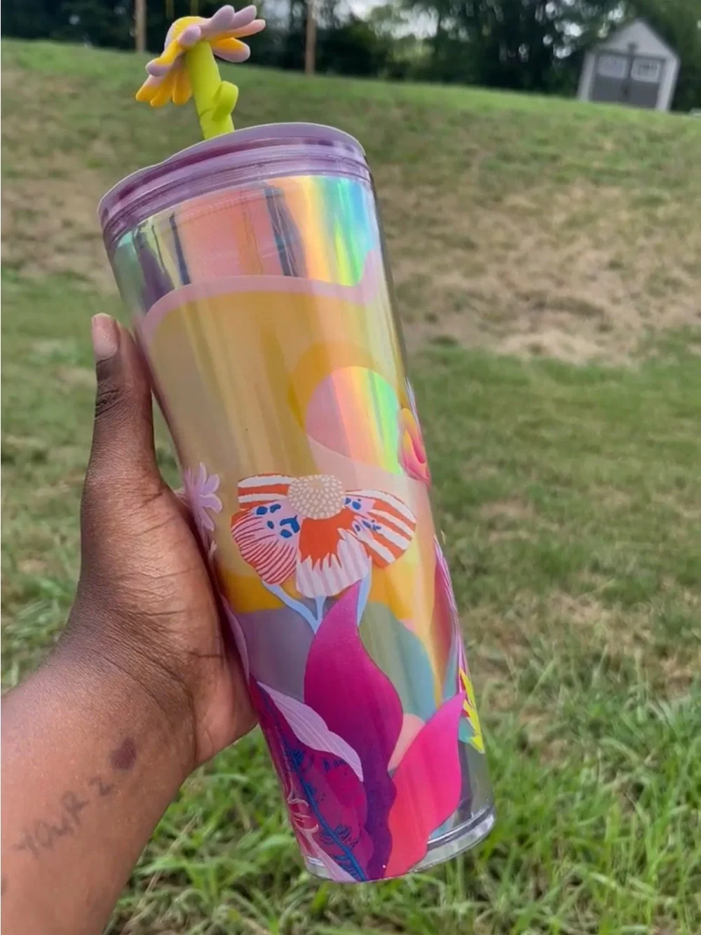 Starbucks Iridescent Floral Travel Tumbler with Flower Straw